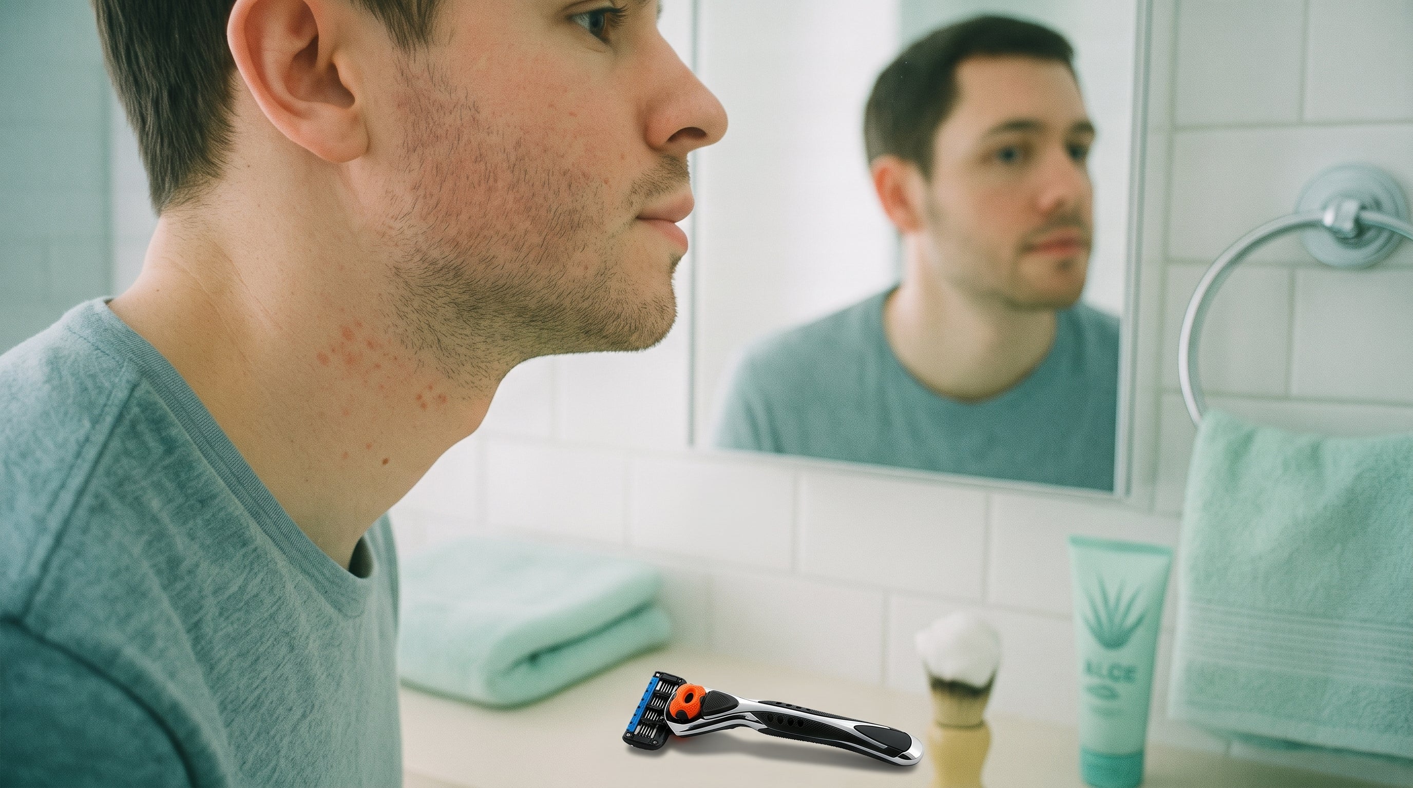 Forskel på barberknopper og indgroede hår, med ShaveSafe. AI-genereret billede.