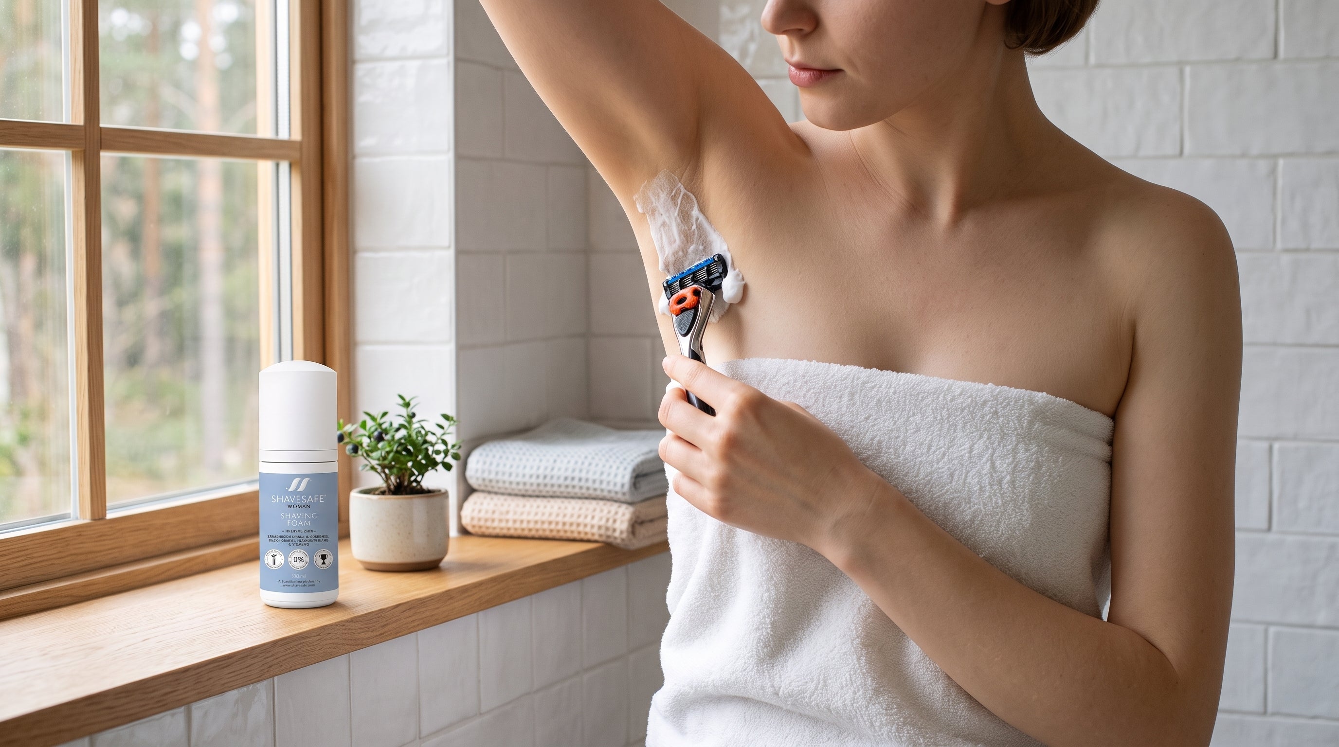 Barbering af armhuler uden irritation med ShaveSafe. AI-genereret billede.