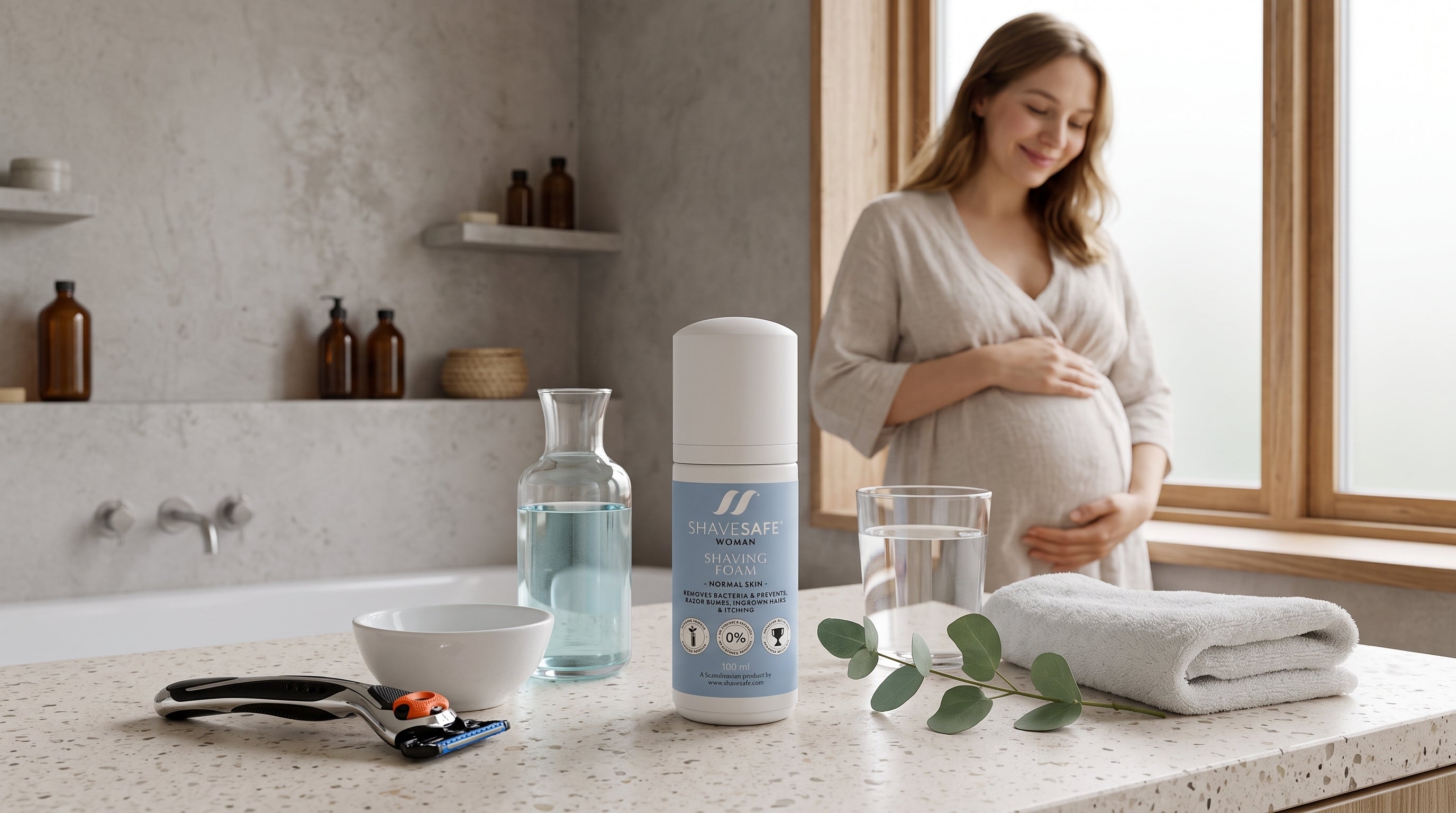 Barbering under graviditet med ShaveSafe. AI-genereret billede.