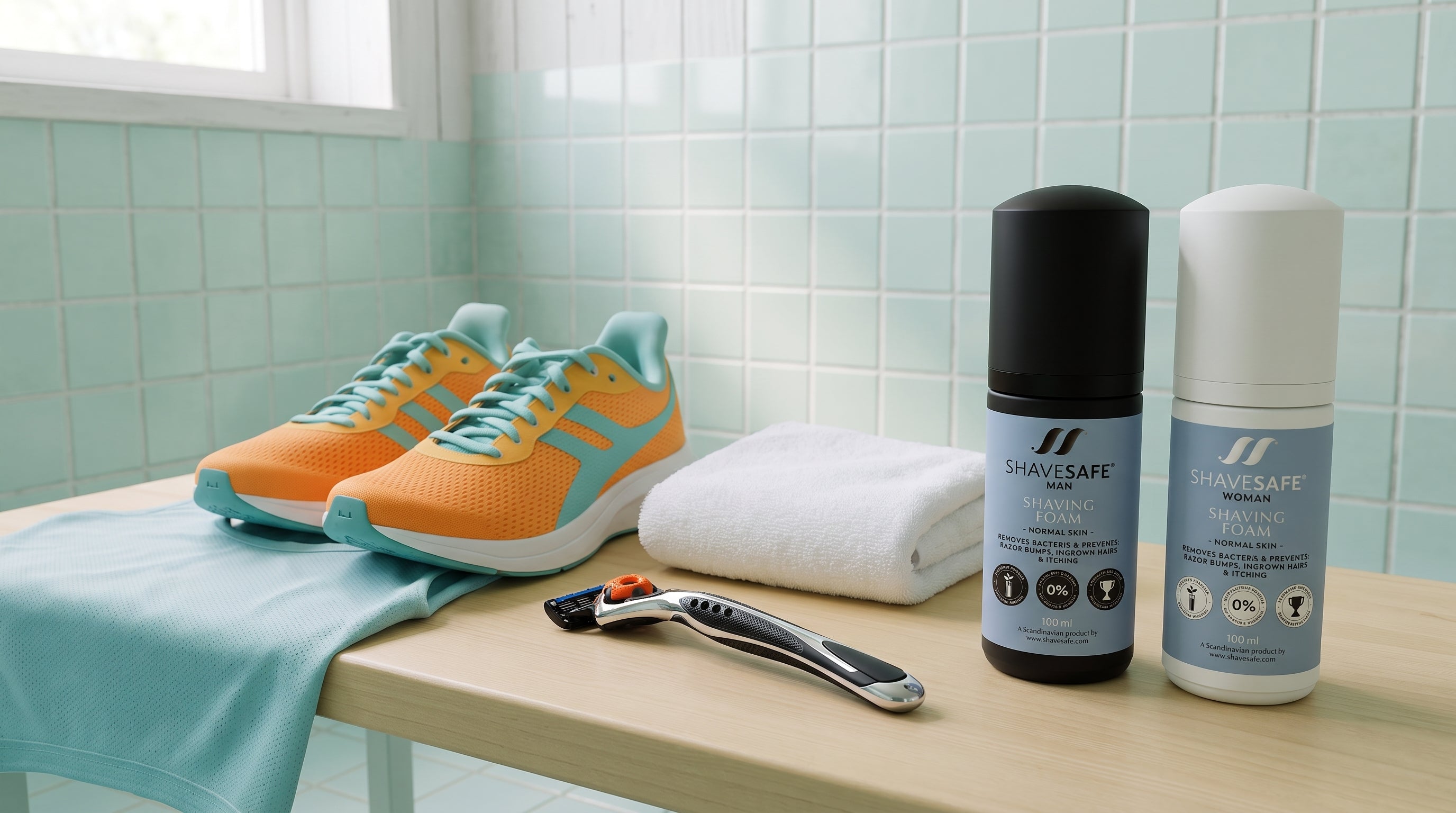 Barbering og traening med ShaveSafe. AI-genereret billede.