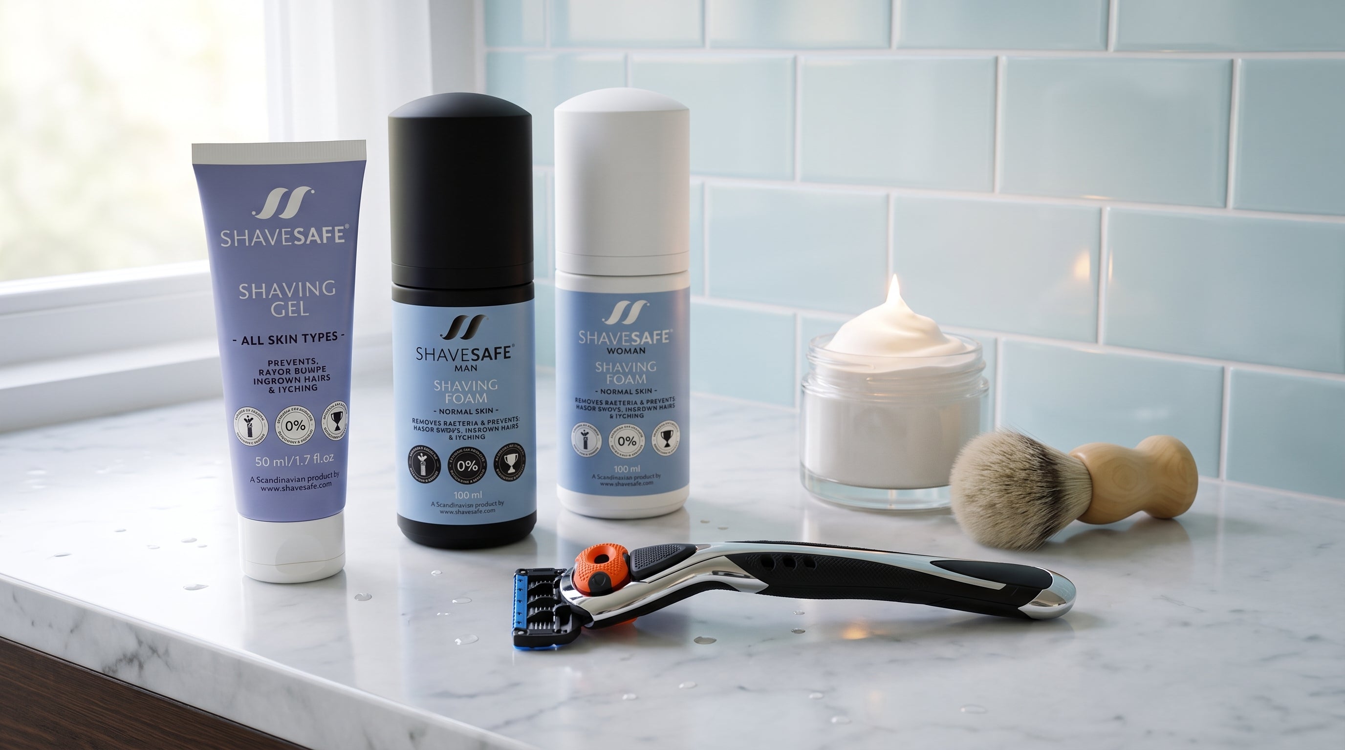 pH i ShaveSafe barberprodukter. AI-genereret billede.