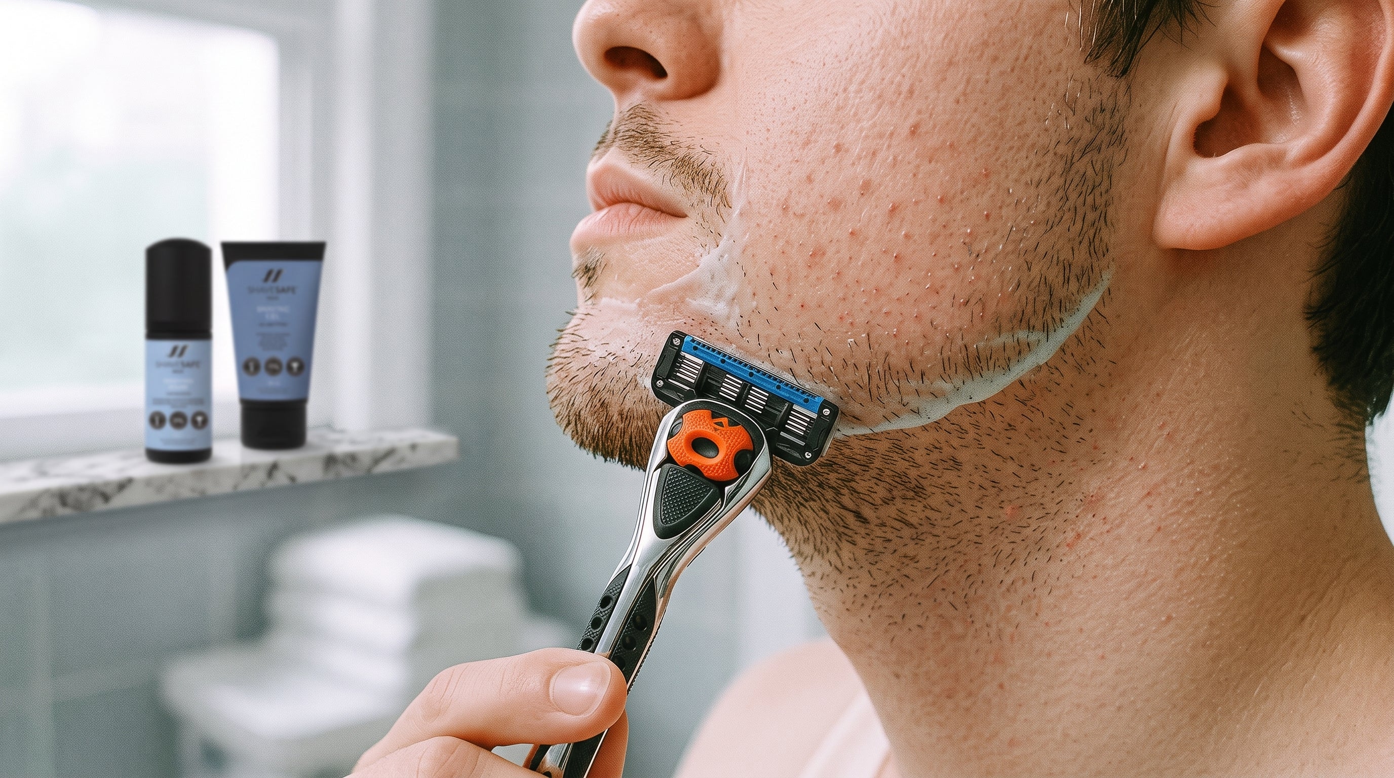 Knopper efter barbering, med ShaveSafe. AI-genereret billede.
