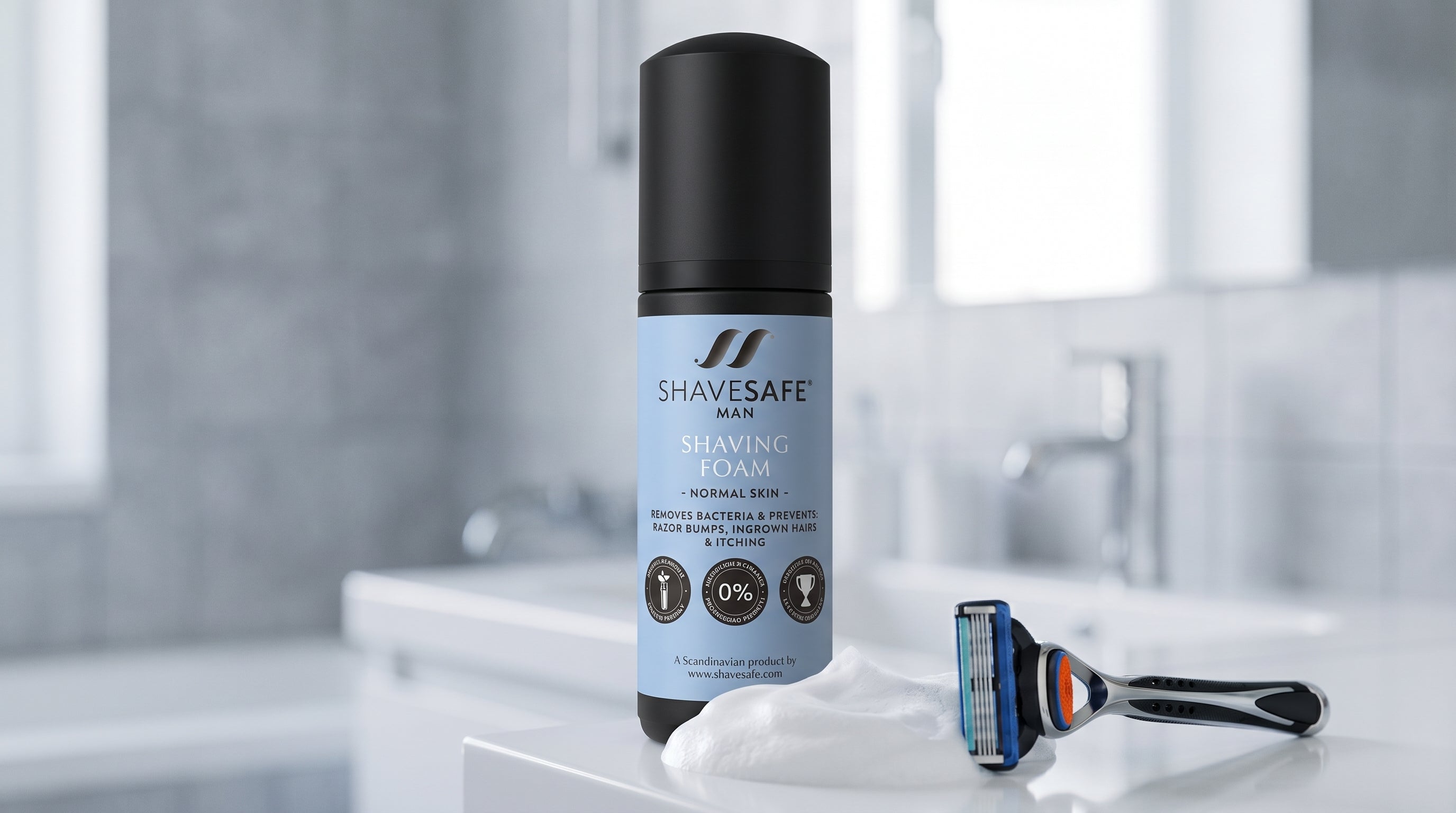 Skraber til sensitiv hud fra ShaveSafe. AI-genereret billede.