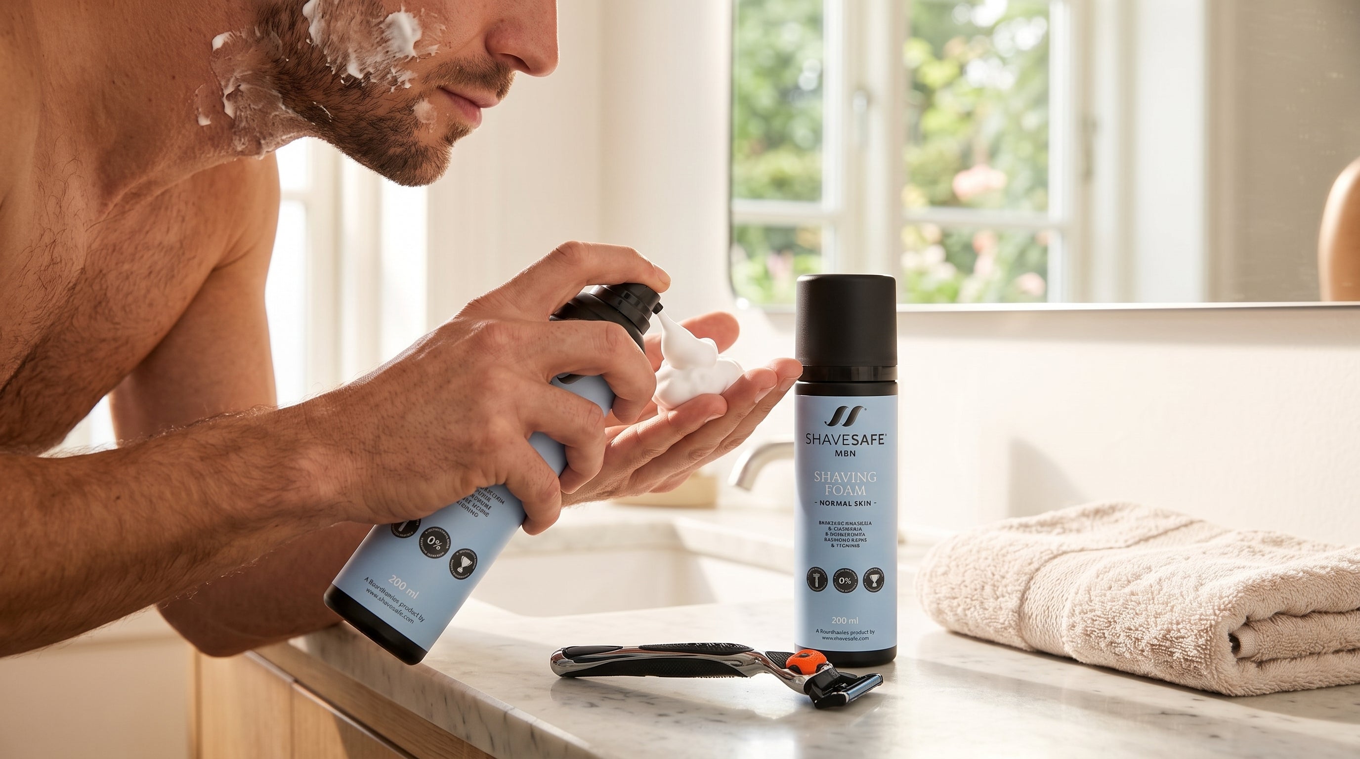 ShaveSafe barbersaet som gave. AI-genereret billede.