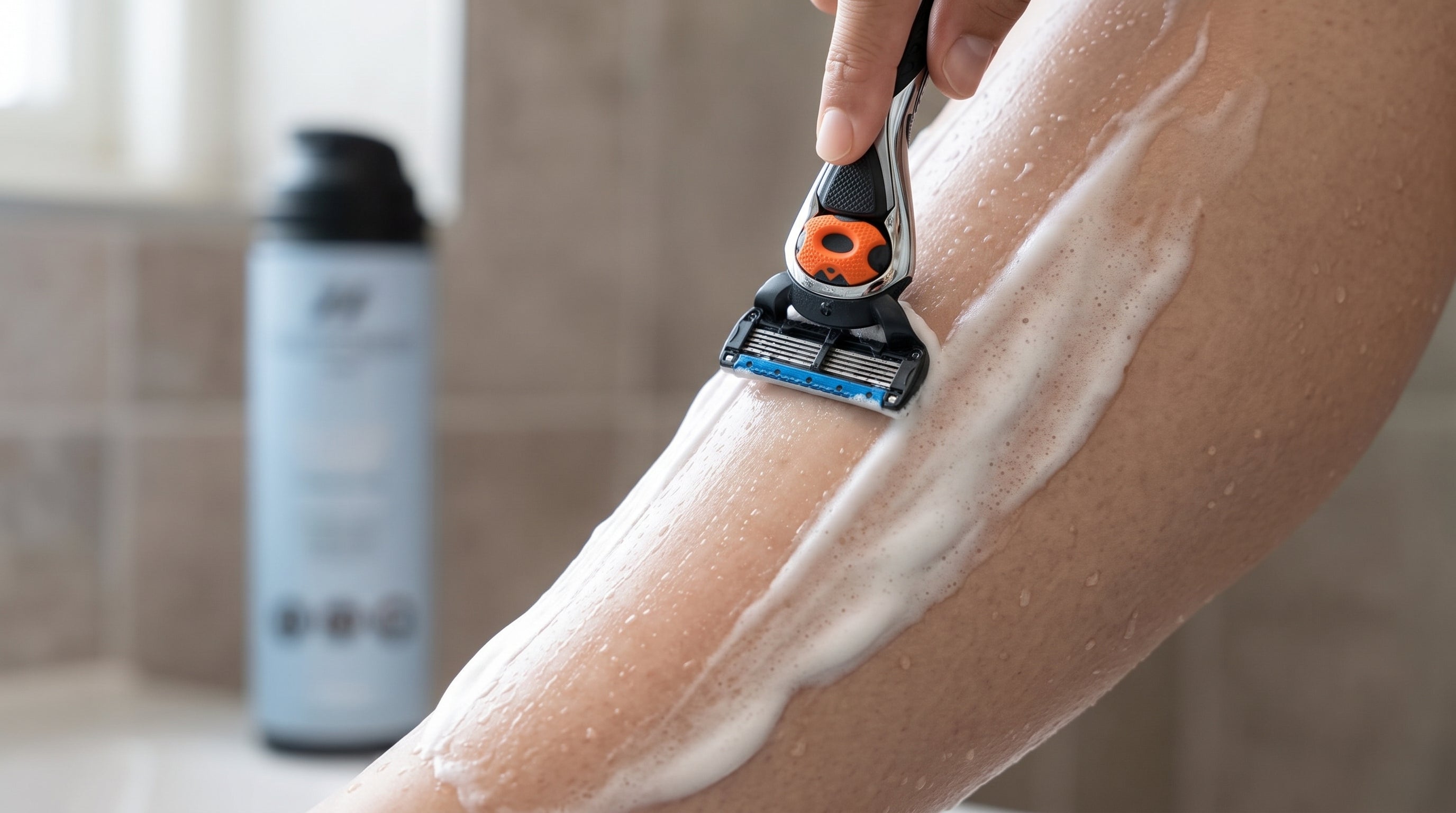 Barbering foer og efter laser haarfjerning, med ShaveSafe. AI-genereret billede.